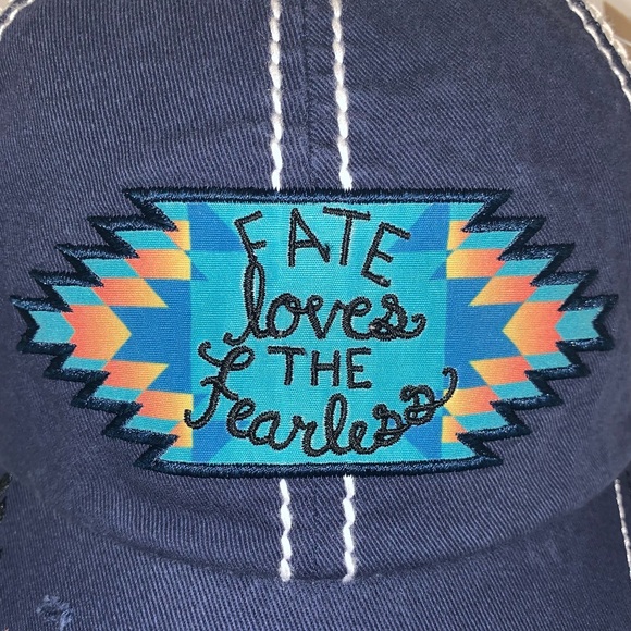Catchfly "Fate Loves the Fearless" Distressed Ponytail Baseball Hat/Cap-OS NWT - Picture 7 of 10